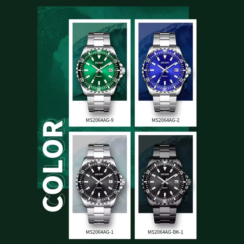 MEGIR 2064AG Reloj Masculino de Lujo de Acero Inoxidable