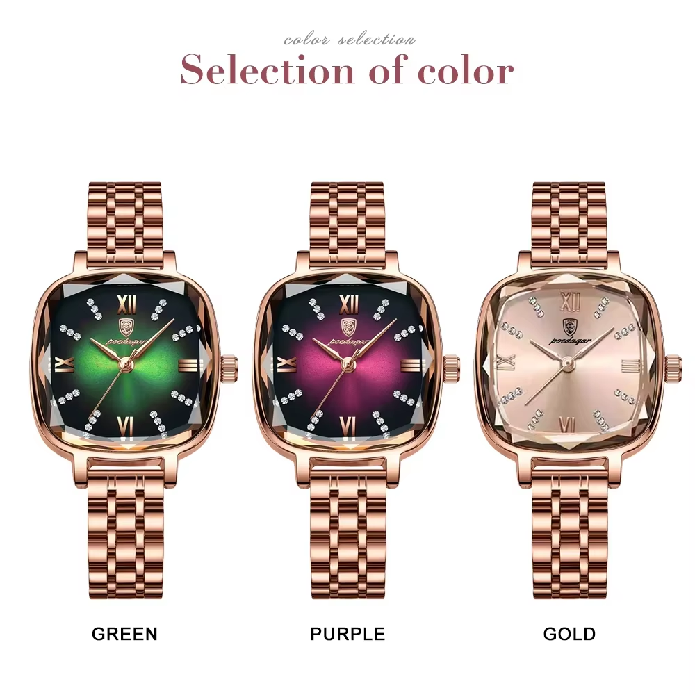 Reloj Femenino de Lujo con Diamantes y Acero Inoxidable POEDAGAR 712