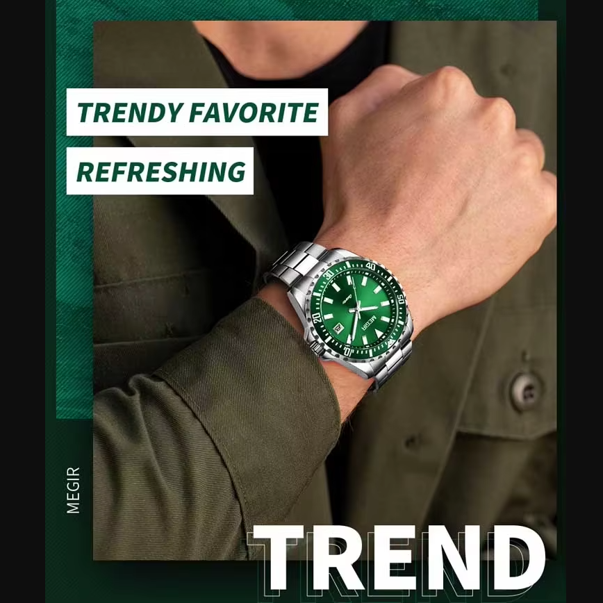 MEGIR 2064AG Reloj Masculino de Lujo de Acero Inoxidable