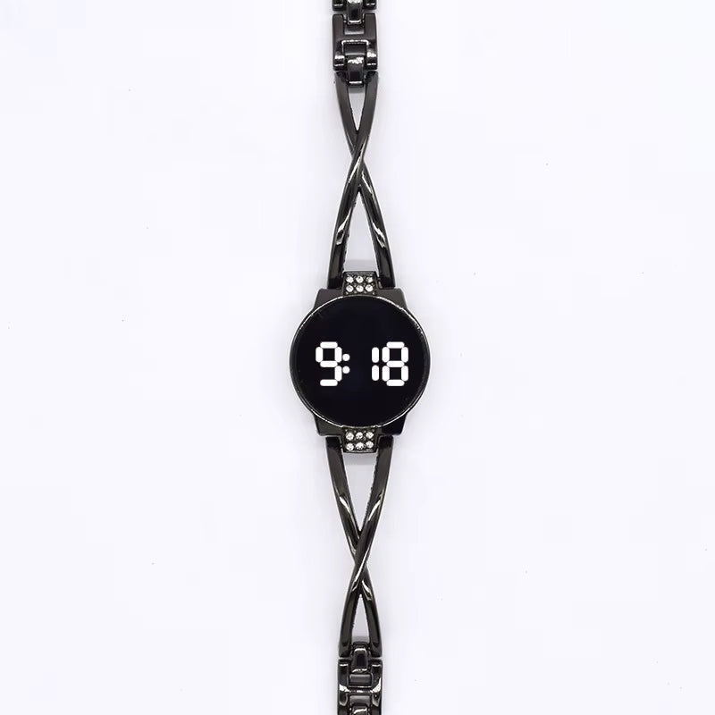 Reloj de pulsera de banda de acero con pantalla táctil LED