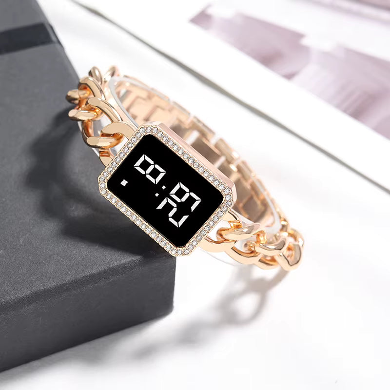 Reloj Clásico cuadrado diamante LED  casual