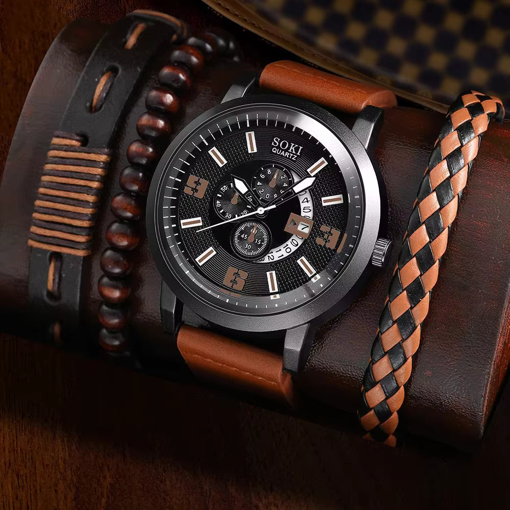 Reloj de Pulsera de Cuarzo con Correa de Cuero Casual