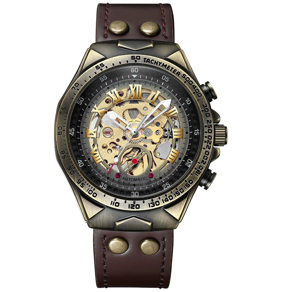 Reloj mecánico automático de bronce estilo retro