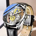 Auténtico reloj de pulsera nuevo de doble cara con mecanismo esqueletizado para hombre