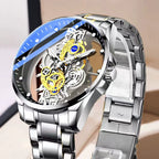Auténtico reloj de pulsera nuevo de doble cara con mecanismo esqueletizado para hombre