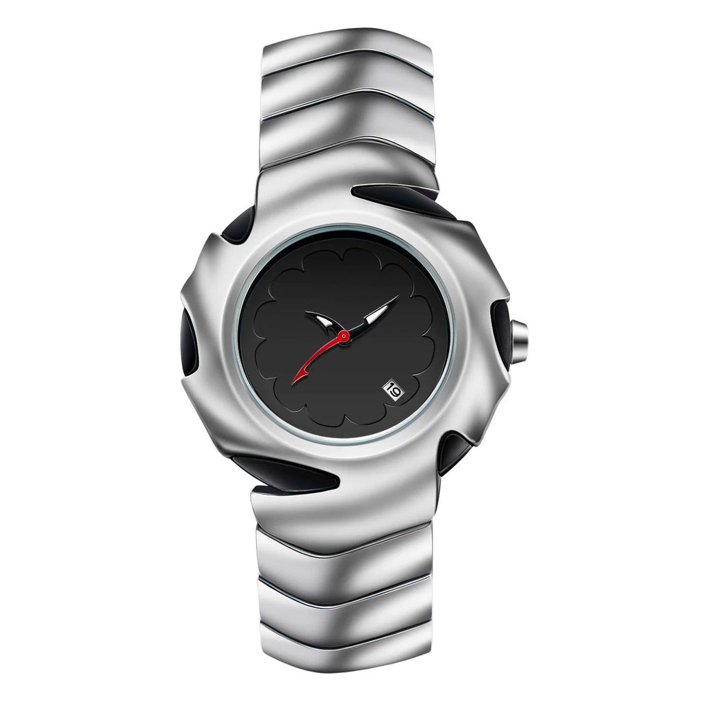 Reloj de Vanguardia: Diseño Escultórico en Acero con Esfera Minimalista.
