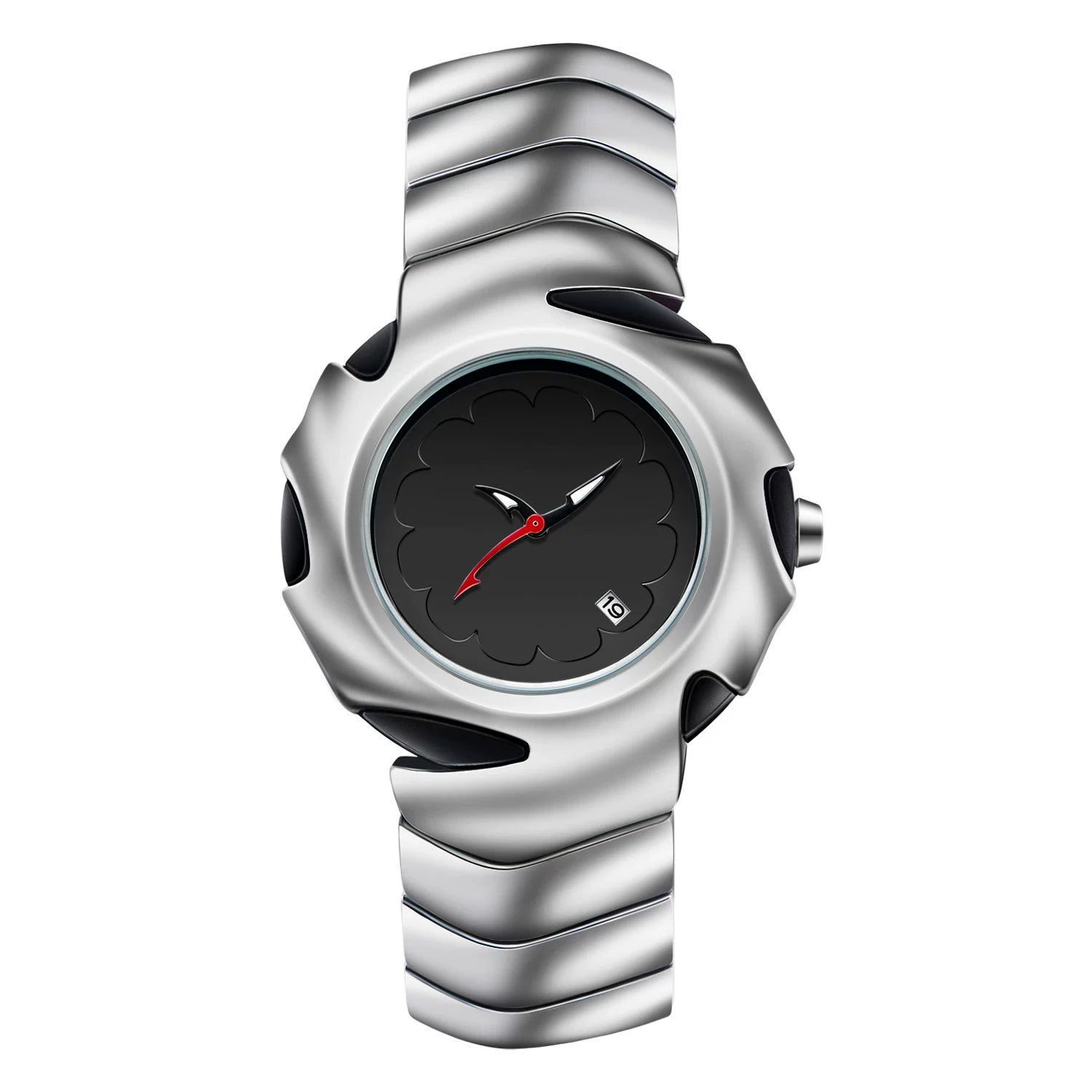 Reloj de Vanguardia: Diseño Escultórico en Acero con Esfera Minimalista.