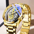 Auténtico reloj de pulsera nuevo de doble cara con mecanismo esqueletizado para hombre