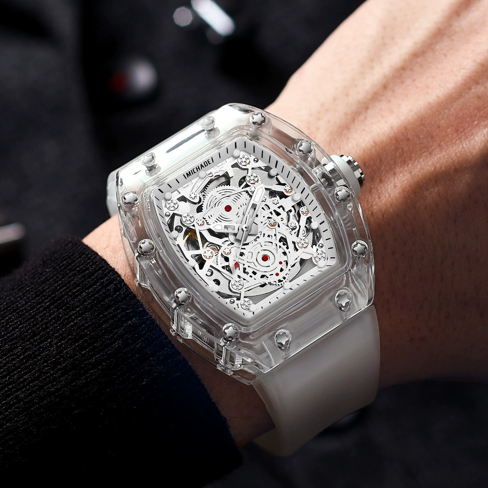 Reloj transparente impermeable hombres a la moda