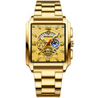 Reloj deportivo multifuncional dorado con calendario cuadrado