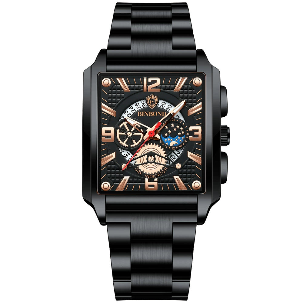 Reloj deportivo multifuncional dorado con calendario cuadrado