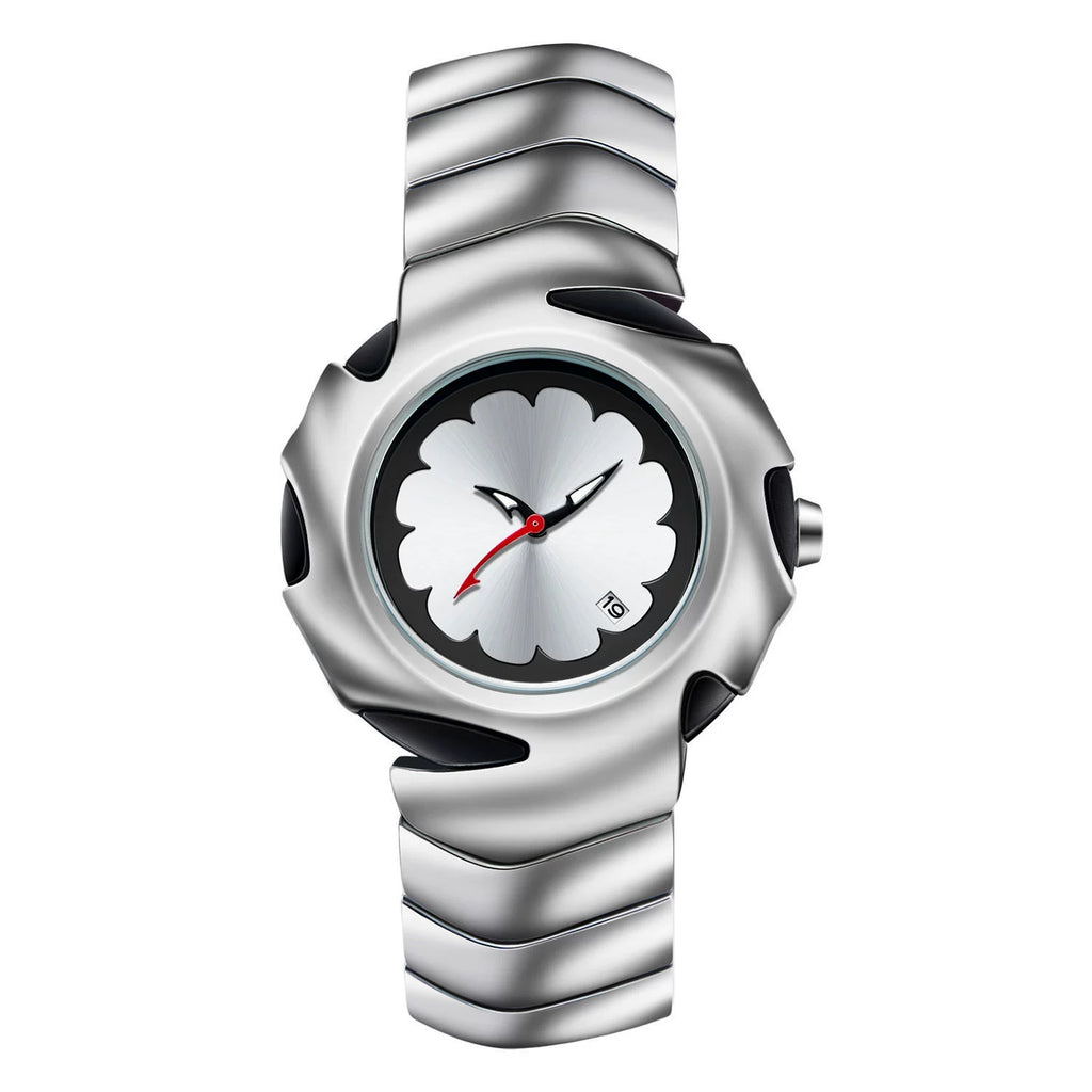 Reloj de Vanguardia: Diseño Escultórico en Acero con Esfera Minimalista.