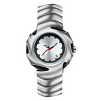 Reloj de Vanguardia: Diseño Escultórico en Acero con Esfera Minimalista.