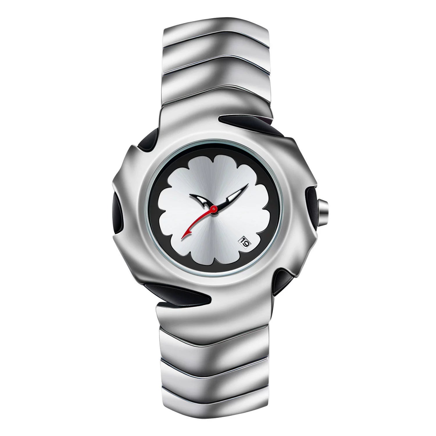 Reloj de Vanguardia: Diseño Escultórico en Acero con Esfera Minimalista.