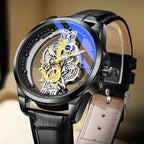 Auténtico reloj de pulsera nuevo de doble cara con mecanismo esqueletizado para hombre