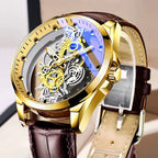 Auténtico reloj de pulsera nuevo de doble cara con mecanismo esqueletizado para hombre