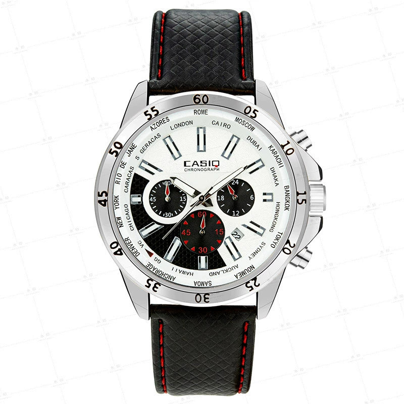 Reloj de Cuero Texturizado con  Cronógrafo de tres esferas