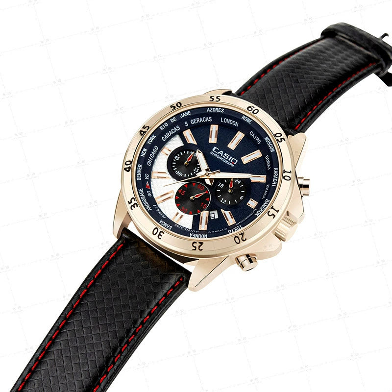 Reloj de Cuero Texturizado con  Cronógrafo de tres esferas