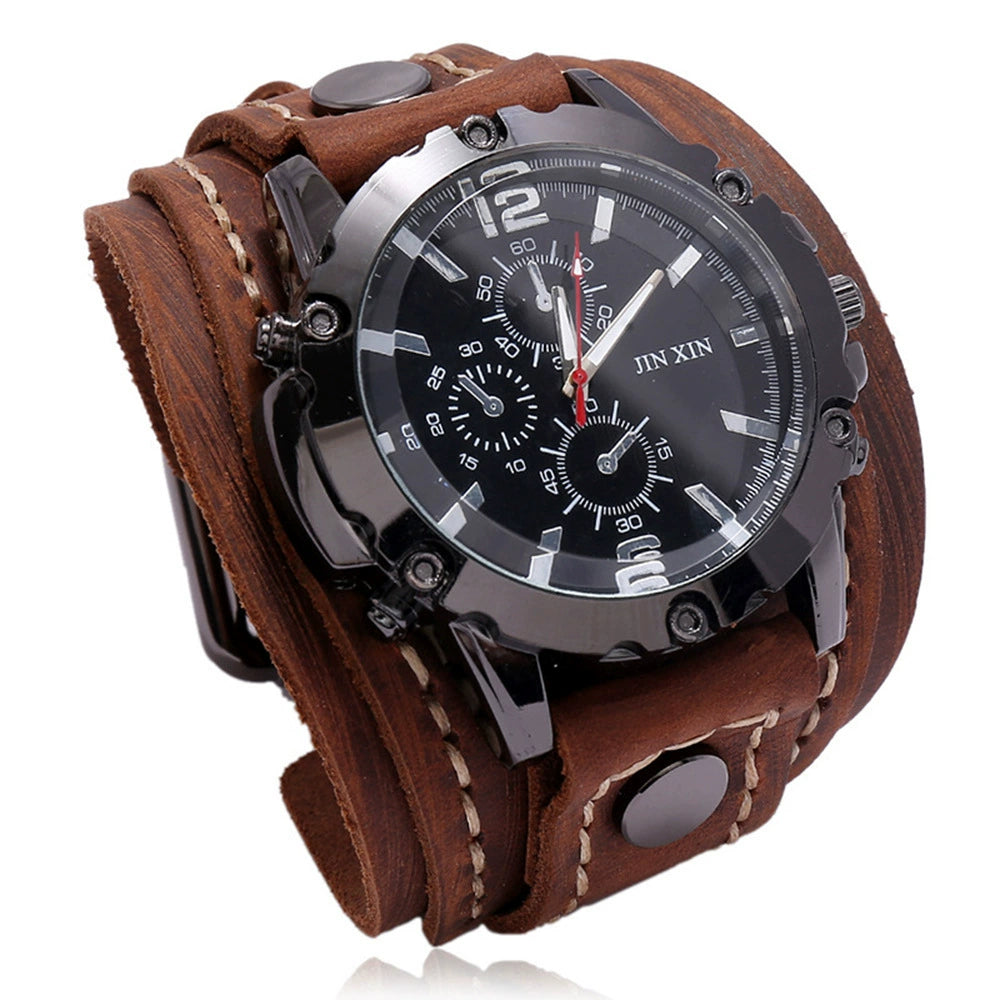 Reloj Vintage de Piel de Vaca: Artesanía Cosida a Mano