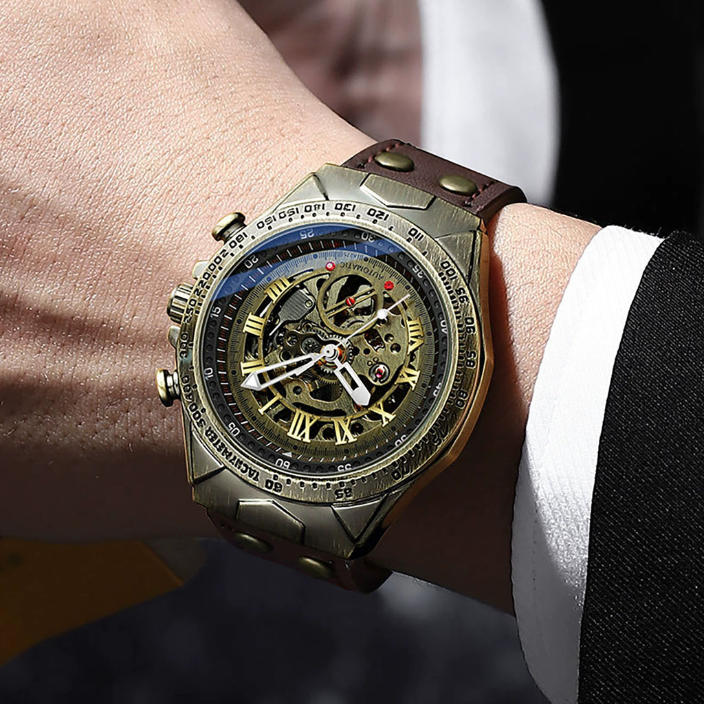 Reloj mecánico automático de bronce estilo retro