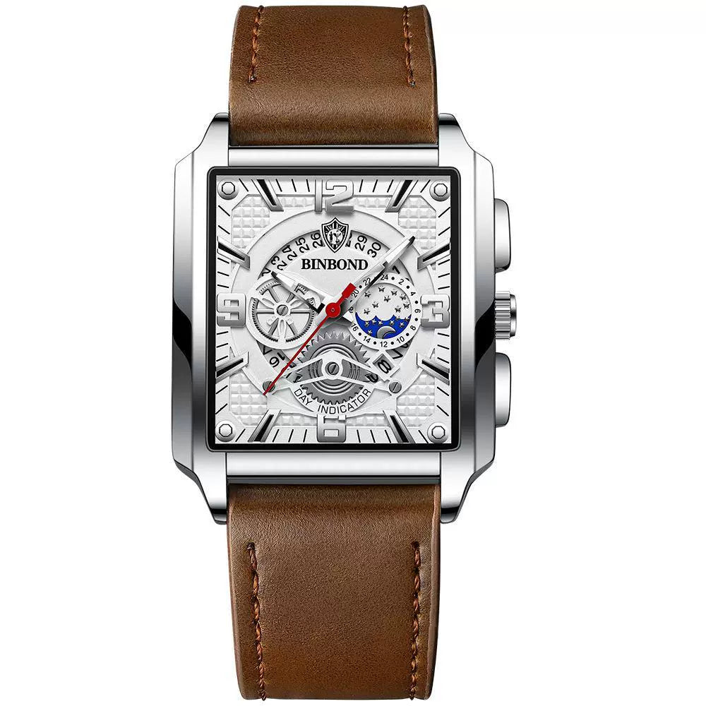 Reloj deportivo multifuncional dorado con calendario cuadrado
