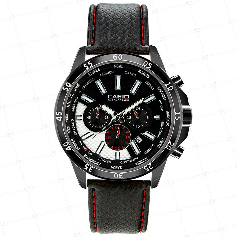 Reloj de Cuero Texturizado con  Cronógrafo de tres esferas