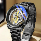 Auténtico reloj de pulsera nuevo de doble cara con mecanismo esqueletizado para hombre