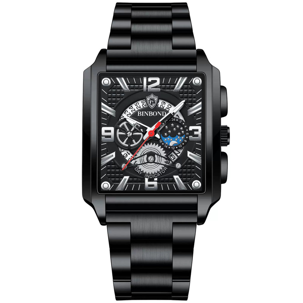 Reloj deportivo multifuncional dorado con calendario cuadrado