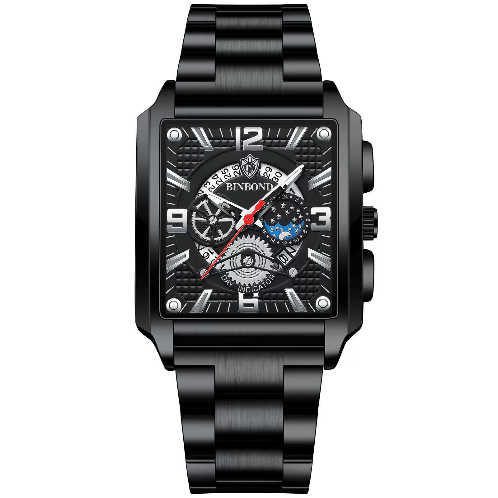 Reloj deportivo multifuncional dorado con calendario cuadrado
