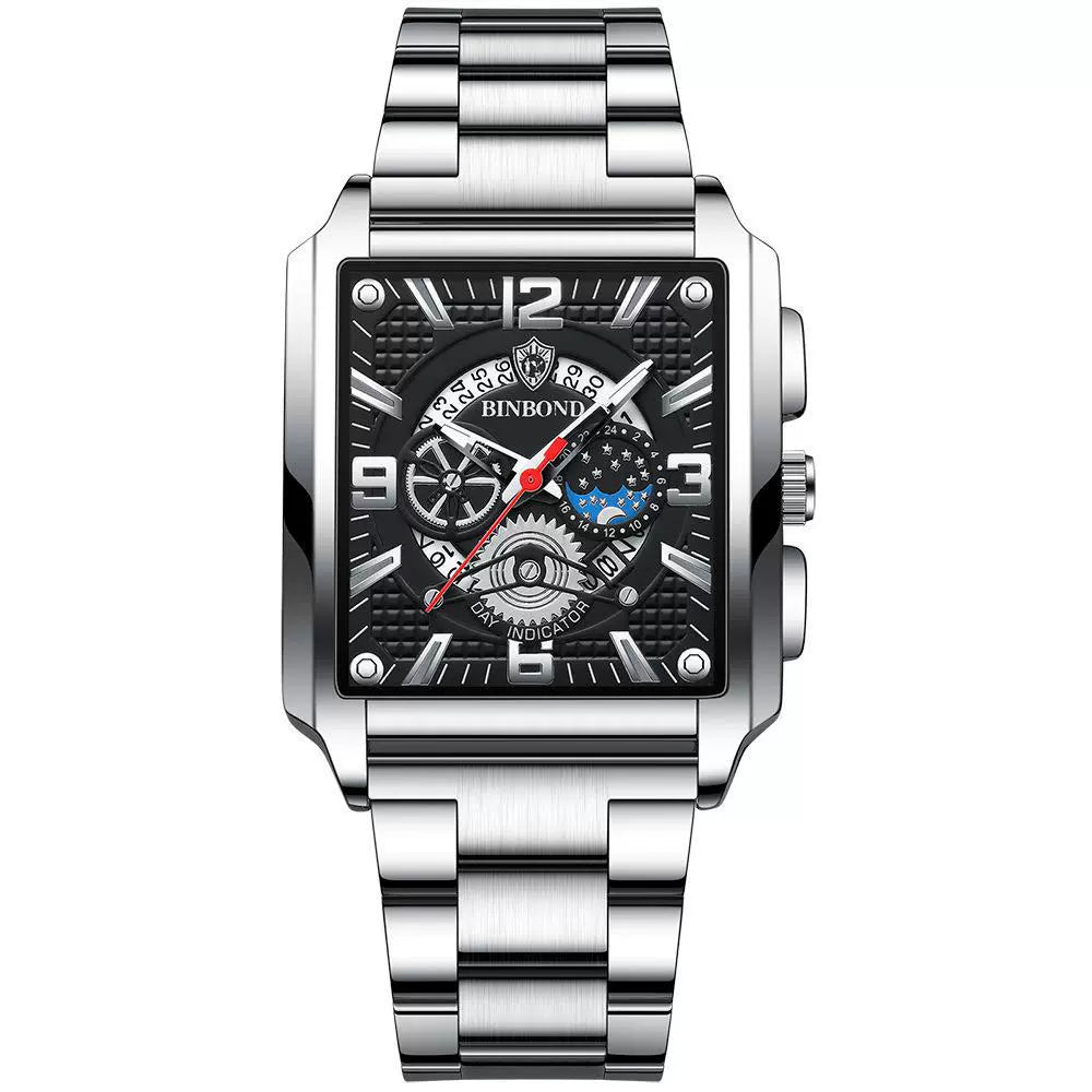 Reloj deportivo multifuncional dorado con calendario cuadrado