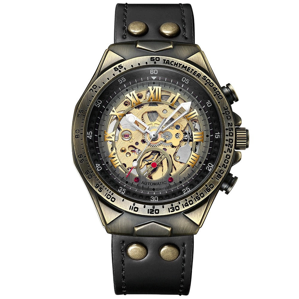 Reloj mecánico automático de bronce estilo retro
