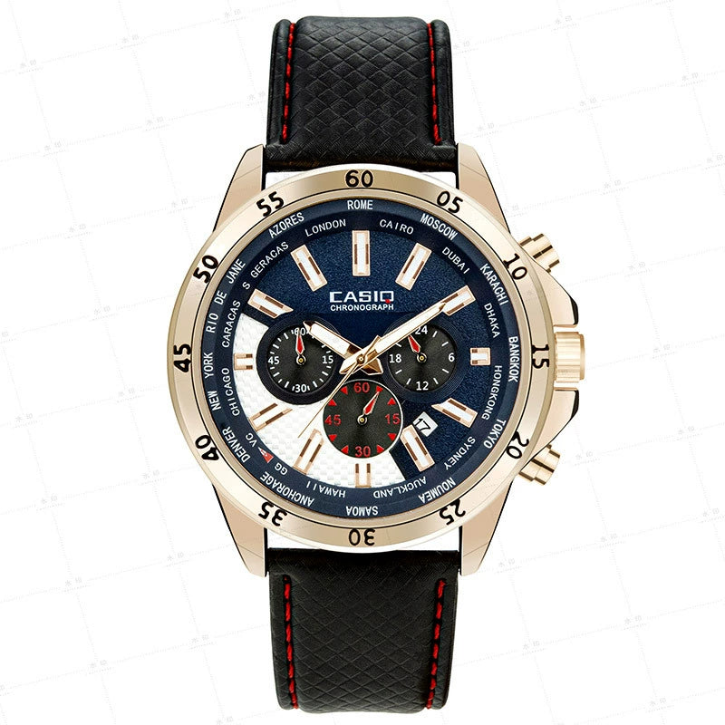 Reloj de Cuero Texturizado con  Cronógrafo de tres esferas