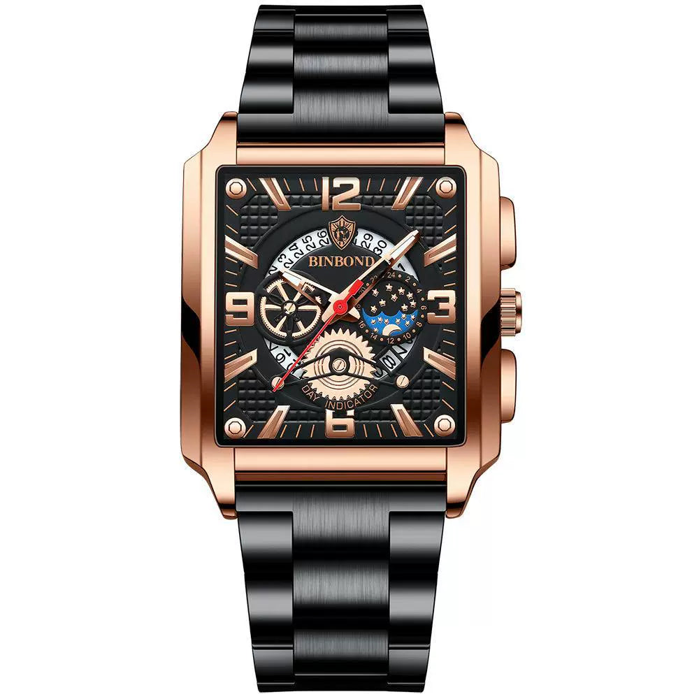 Reloj deportivo multifuncional dorado con calendario cuadrado