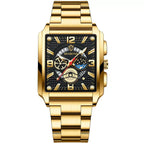 Reloj deportivo multifuncional dorado con calendario cuadrado