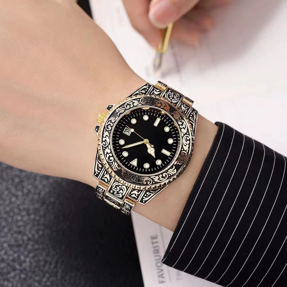 Reloj de Moda Unisex Estilo Vintage Dorado 1181