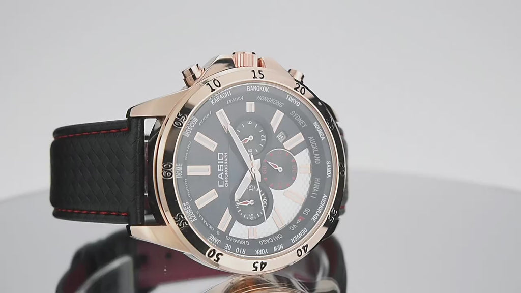 Reloj de Cuero Texturizado con  Cronógrafo de tres esferas